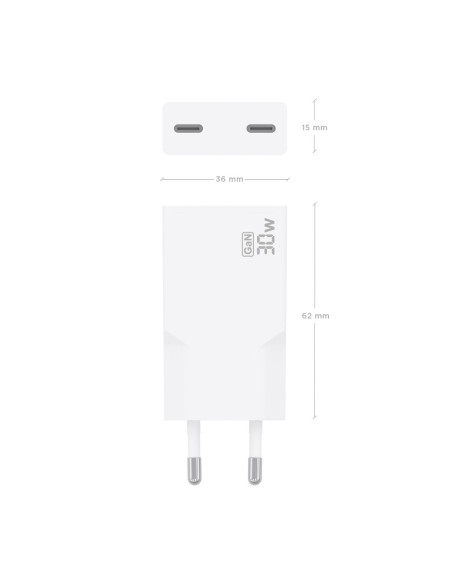 AISENS Cargador Ultra Delgado GaN 30W, 2xUSB-C PD3.0, Blanco