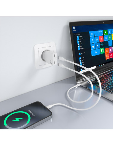 AISENS Cargador Ultra Delgado GaN 30W, 2xUSB-C PD3.0, Blanco