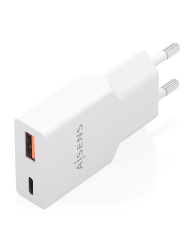 AISENS Cargador Ultra Delgado GaN 30W, 1xUSB-C PD3.0 QC4.0, 1xUSB-A QC3.0, Blanco