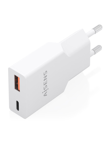 AISENS Cargador Ultra Delgado GaN 30W, 1xUSB-C PD3.0 QC4.0, 1xUSB-A QC3.0, Blanco