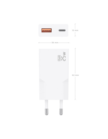 AISENS Cargador Ultra Delgado GaN 25W, 1xUSB-C PD3.0 QC4.0, 1xUSB-A QC3.0, Blanco