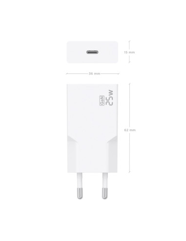 AISENS Cargador Ultra Delgado GaN 25W, 1xUSB-C PD3.0, Blanco