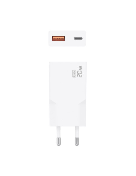 AISENS Cargador Ultra Delgado GaN 20W, 1xUSB-C PD3.0 QC4.0, 1xUSB-A QC3.0, Blanco