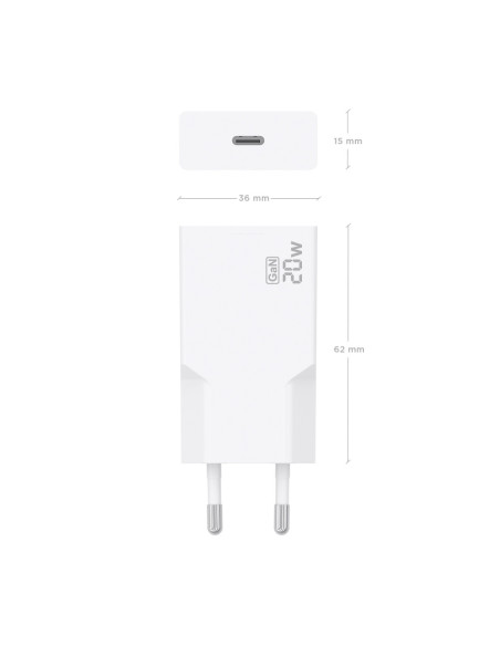AISENS Cargador Ultra Delgado GaN 20W, 1xUSB-C PD3.0, Blanco