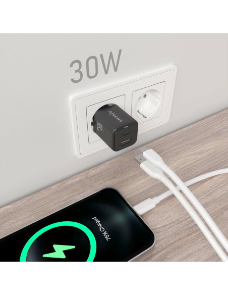 AISENS ASCH-30W2P021-BK cargador de dispositivo móvil Universal Corriente alterna Carga rápida Interior