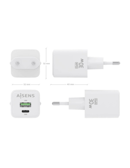 AISENS ASCH-30W2P037-W cargador de dispositivo móvil Universal Corriente alterna Carga rápida Interior
