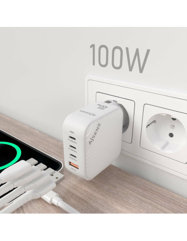 AISENS ASCH-100W4P028-W cargador de dispositivo móvil Universal Corriente alterna Carga rápida Interior