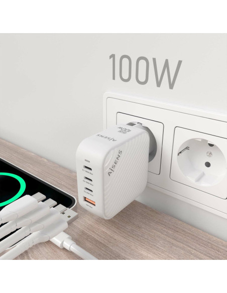 AISENS ASCH-100W4P028-W cargador de dispositivo móvil Universal Corriente alterna Carga rápida Interior