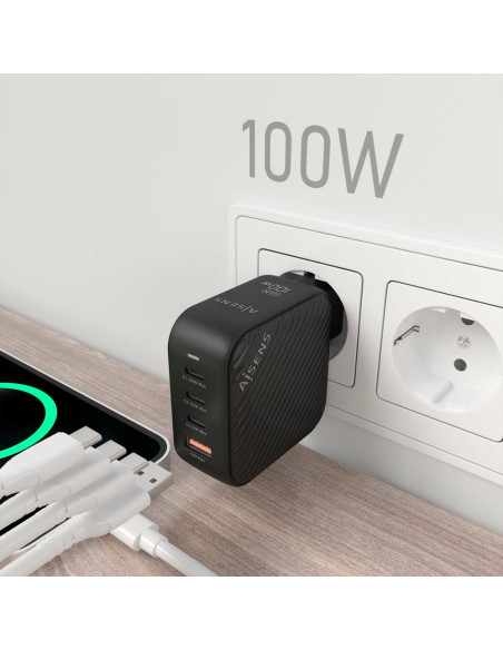 AISENS ASCH-100W4P029-BK cargador de dispositivo móvil Universal Corriente alterna Carga rápida Interior