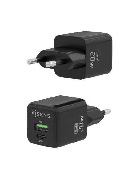 AISENS ASCH-20W2P011-BK cargador de dispositivo móvil Universal Corriente alterna Carga rápida Interior