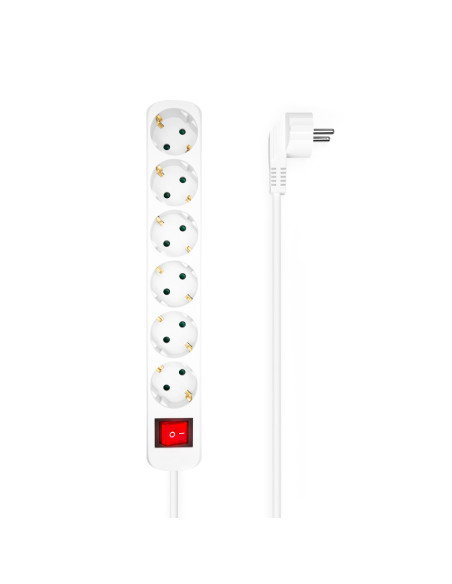 AISENS Base Multiple 6 Tomas Con Interruptor Con Cable 3x1.5mm2, Blanco, 1.4m