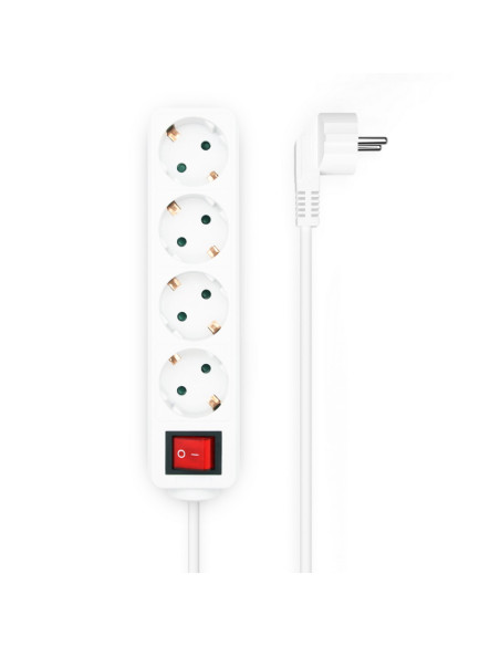 AISENS Base Multiple 4 Tomas con Interruptor con Cable 3×1.5mm2, Blanco, 1.4 m