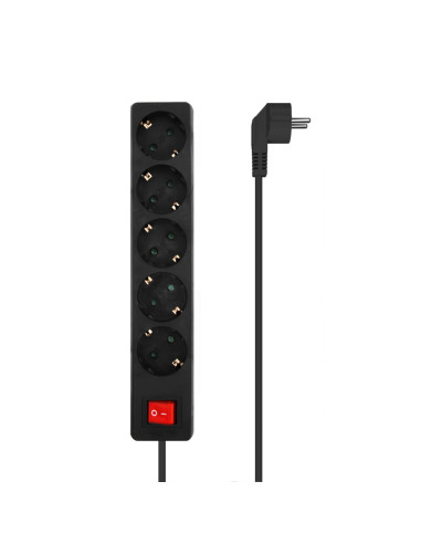AISENS Base Multiple 5 Tomas con Interruptor con Cable 3×1.5mm2, Negro, 1.4 m