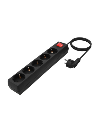 AISENS Base Multiple 5 Tomas con Interruptor con Cable 3×1.5mm2, Negro, 1.4 m