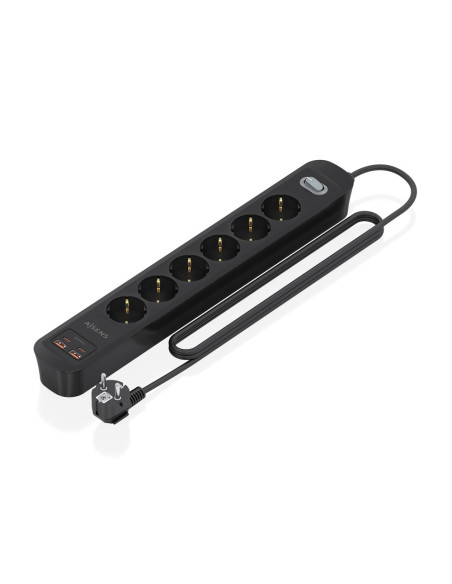 AISENS Regleta de Enchufes Multifuncion con 6 Tomas + Cargador PD3.0 20W 2xUSB-C, 2xUSB-A, 1.4m, Negro