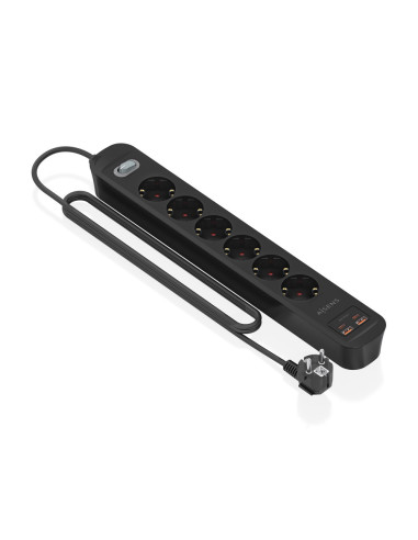 AISENS Regleta de Enchufes Multifuncion con 6 Tomas + Cargador PD3.0 20W 2xUSB-C, 2xUSB-A, 1.4m, Negro