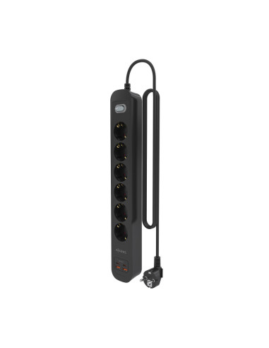 AISENS Regleta de Enchufes Multifuncion con 6 Tomas + Cargador PD3.0 20W 2xUSB-C, 2xUSB-A, 1.4m, Negro