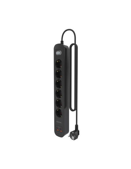 AISENS Regleta de Enchufes Multifuncion con 6 Tomas + Cargador PD3.0 20W 2xUSB-C, 2xUSB-A, 1.4m, Negro