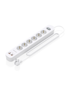 AISENS Regleta de Enchufes Multifuncion con 6 Tomas + Cargador PD3.0 20W 2xUSB-C, 2xUSB-A, 1.4m, Blanco