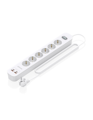 AISENS Regleta de Enchufes Multifuncion con 6 Tomas + Cargador PD3.0 20W 2xUSB-C, 2xUSB-A, 1.4m, Blanco