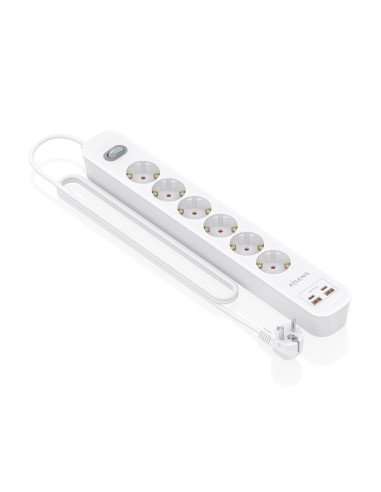 AISENS Regleta de Enchufes Multifuncion con 6 Tomas + Cargador PD3.0 20W 2xUSB-C, 2xUSB-A, 1.4m, Blanco
