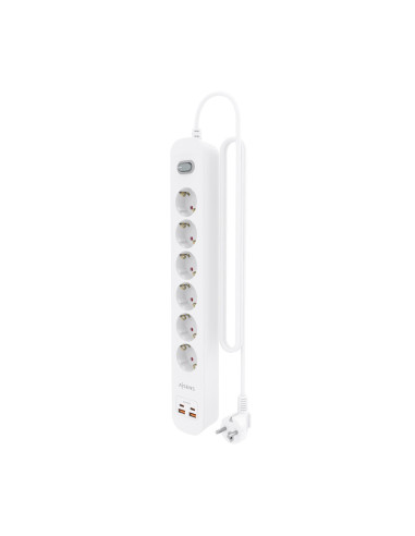 AISENS Regleta de Enchufes Multifuncion con 6 Tomas + Cargador PD3.0 20W 2xUSB-C, 2xUSB-A, 1.4m, Blanco