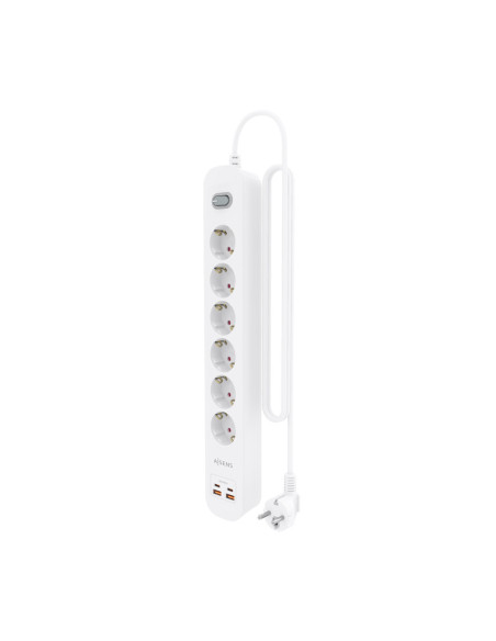 AISENS Regleta de Enchufes Multifuncion con 6 Tomas + Cargador PD3.0 20W 2xUSB-C, 2xUSB-A, 1.4m, Blanco