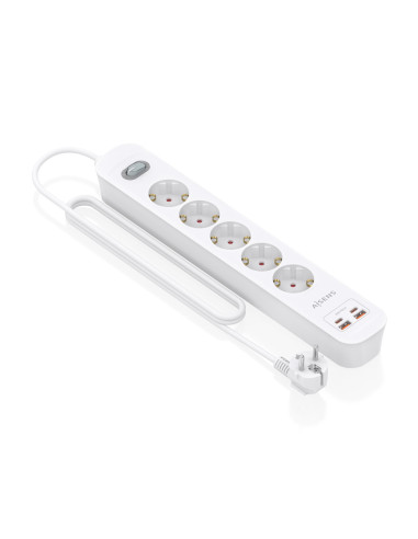 AISENS Regleta de Enchufes Multifuncion con 5 Tomas + Cargador PD3.0 20W 2xUSB-C, 2xUSB-A, 1.4m, Blanco