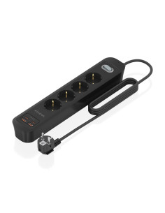 AISENS Regleta de Enchufes Multifuncion con 4 Tomas + Cargador PD3.0 20W 2xUSB-C, 2xUSB-A, 1.4m, Negro