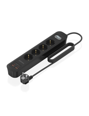 AISENS Regleta de Enchufes Multifuncion con 4 Tomas + Cargador PD3.0 20W 2xUSB-C, 2xUSB-A, 1.4m, Negro