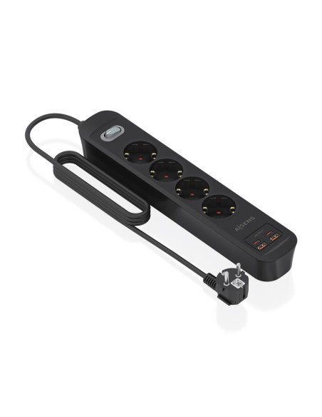 AISENS Regleta de Enchufes Multifuncion con 4 Tomas + Cargador PD3.0 20W 2xUSB-C, 2xUSB-A, 1.4m, Negro