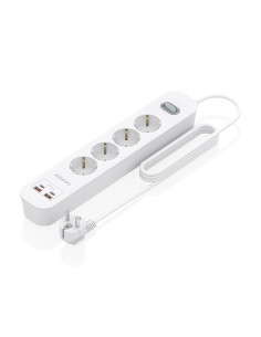 AISENS Regleta de Enchufes Multifuncion con 4 Tomas + Cargador PD3.0 20W 2xUSB-C, 2xUSB-A, 1.4m, Blanco