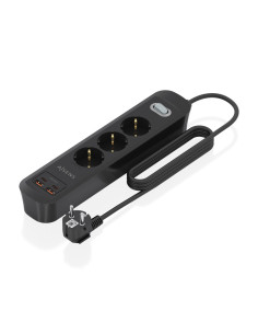 AISENS Regleta de Enchufes Multifuncion con 3 Tomas + Cargador PD3.0 20W 2xUSB-C, 2xUSB-A, 1.4m, Negro