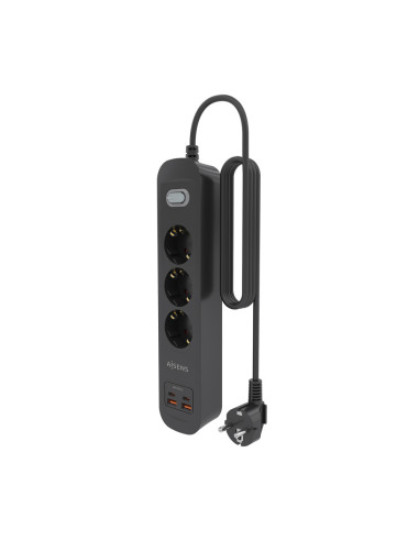AISENS Regleta de Enchufes Multifuncion con 3 Tomas + Cargador PD3.0 20W 2xUSB-C, 2xUSB-A, 1.4m, Negro