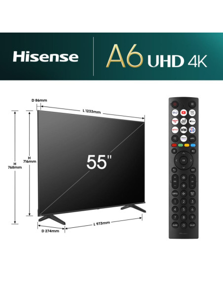 Hisense 55A6N 139,7 cm (55") 4K Ultra HD Smart TV Wifi Negro 300 cd / m²
