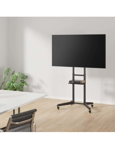 AISENS Soporte de Suelo ECO con Rueda, Bandeja para DVD para Monitor/TV 50Kg de 37-70, Negro