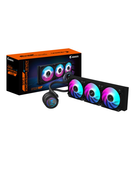 GIGABYTE AORUS WATERFORCE II 360 AIO Refrigerador de CPU líquido - 3x ventiladores ARGB de 120 mm, mecanismo de conexión desliza