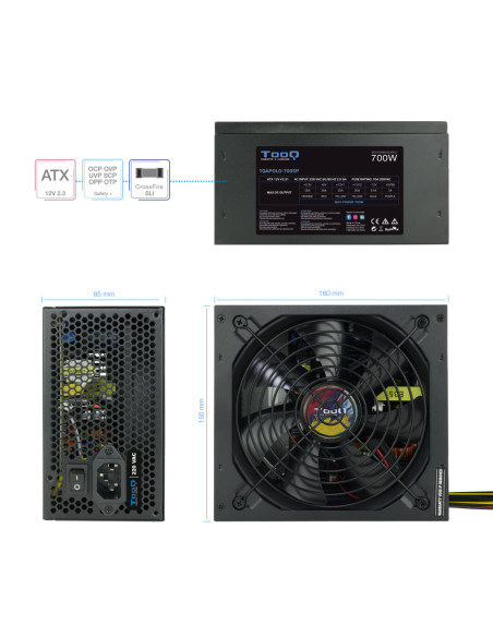 TooQ TQAPOLO-700SP unidad de fuente de alimentación 700 W 20+4 pin ATX ATX Negro