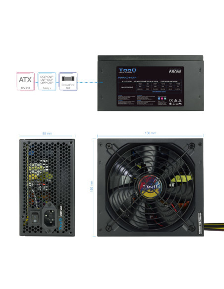 TooQ TQAPOLO-650SP unidad de fuente de alimentación 650 W 20+4 pin ATX ATX Negro