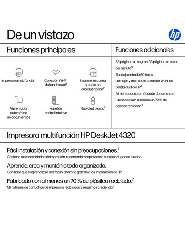 HP DeskJet 4320 Inalámbrico All-in-One Color Impresora, Instant Ink