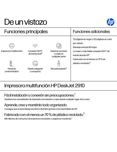 HP DeskJet 2910 Inalámbrico All-in-One Color Impresora, Instant Ink