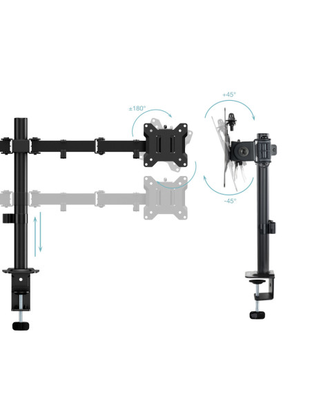 TooQ Soporte de Mesa para 2 Pantallas 17"-32", Color Negro