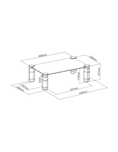 AISENS Soporte Elevador Cristal para Monitor/Portátil, Negro