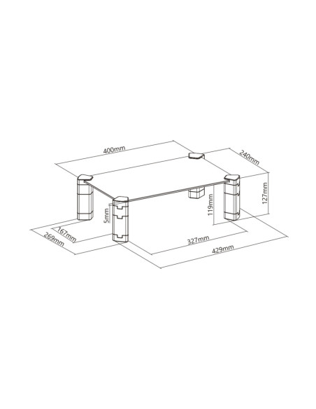 AISENS Soporte Elevador Cristal para Monitor/Portátil, Negro