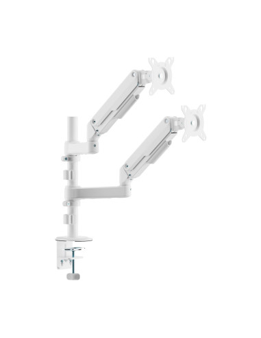 AISENS Soporte de Mesa Eco Contrapeso Giratorio e Inclinable para Monitor/TV 9kg (3 PIVOTES, 2 BRAZOS) de 17-32, Blanco