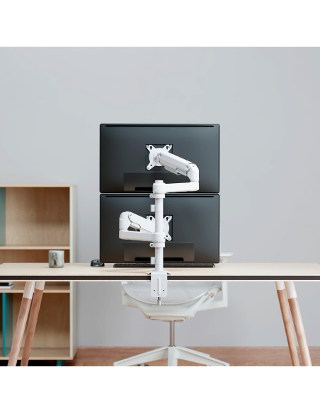 AISENS Soporte de Mesa Eco Contrapeso Giratorio e Inclinable para Monitor/TV 9kg (3 PIVOTES, 2 BRAZOS) de 17-32, Blanco