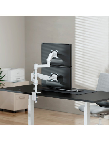 AISENS Soporte de Mesa Eco Contrapeso Giratorio e Inclinable para Monitor/TV 9kg (3 PIVOTES, 2 BRAZOS) de 17-32, Blanco