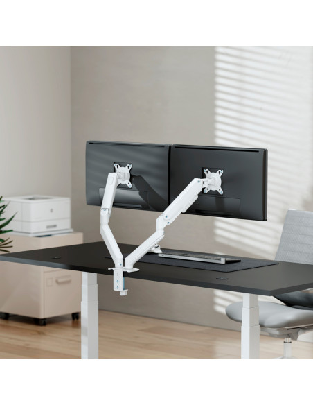 AISENS Soporte de Mesa Eco Contrapeso Giratorio e Inclinable para Monitor/TV 9kg (3 PIVOTES, 2 BRAZOS) de 17-32, Blanco
