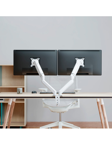 AISENS Soporte de Mesa Eco Contrapeso Giratorio e Inclinable para Monitor/TV 9kg (3 PIVOTES, 2 BRAZOS) de 17-32, Blanco