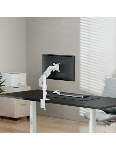 AISENS Soporte de Mesa Eco Contrapeso Giratorio e Inclinable para Monitor/TV 9kg (3 PIVOTES, 1 BRAZO) de 17-32, Blanco